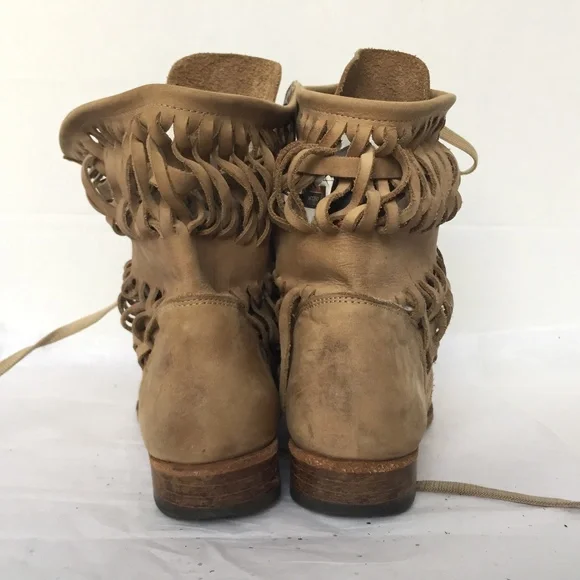Barney's New York Brown Woven Leather Combat Boot 38.5 Lace up Bohemian Unique